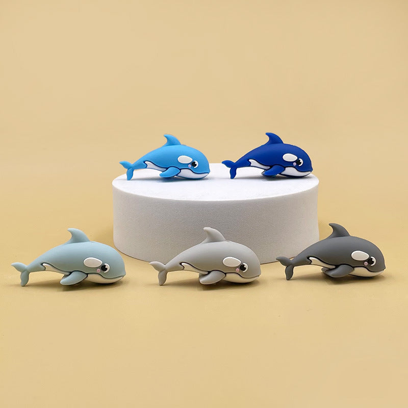 Wholesale  20pcs  Food Grade 3D Epoxy Silicone Dolphin Beads Pacifier Chain DIY Accessories